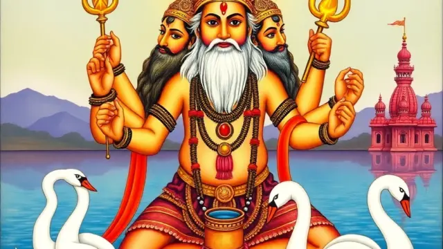 Lord Brahma (Creator deity) with Goddess Gayatri – Deity Portrait